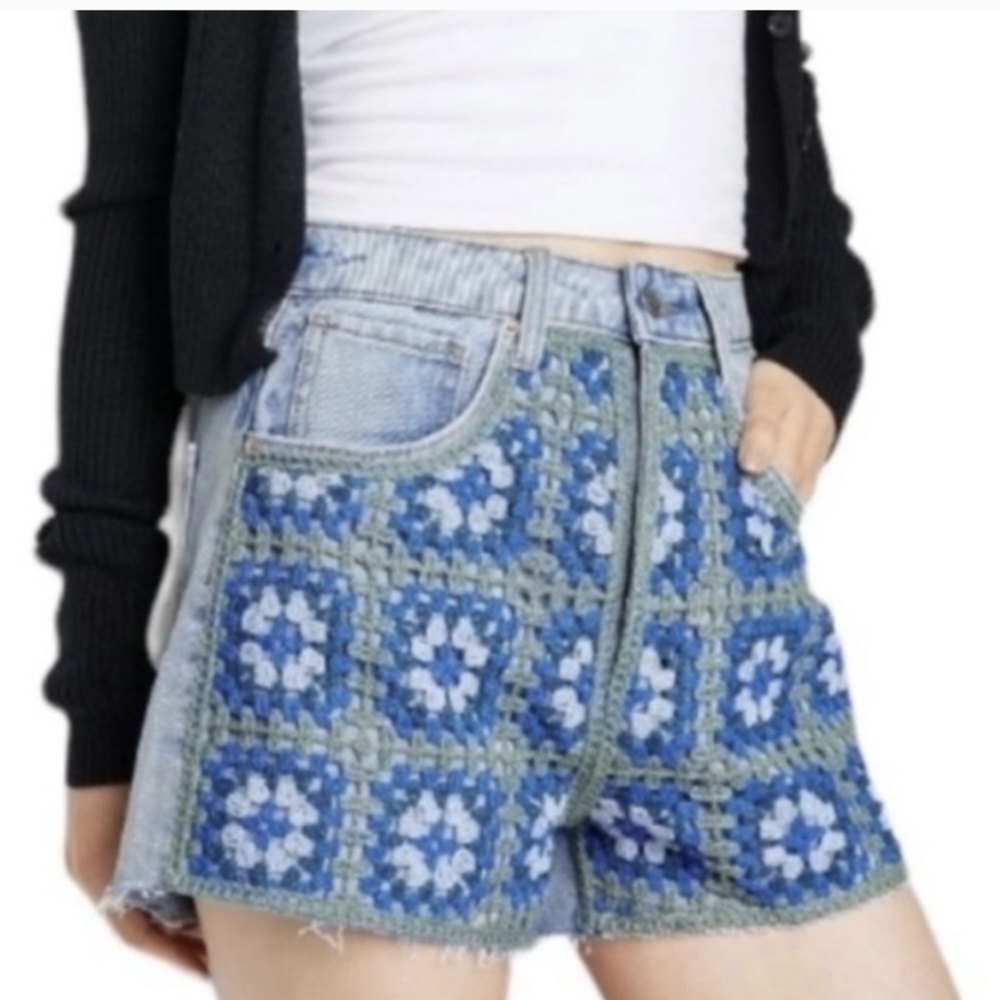 wild fable Blue Crochet Patch Denim Shorts